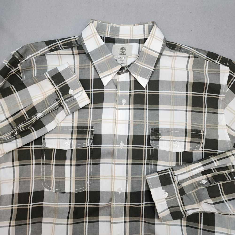 Timberland Button Down Shirt Olive Green Plaid Longโ Sleeve Mens XL 6213J